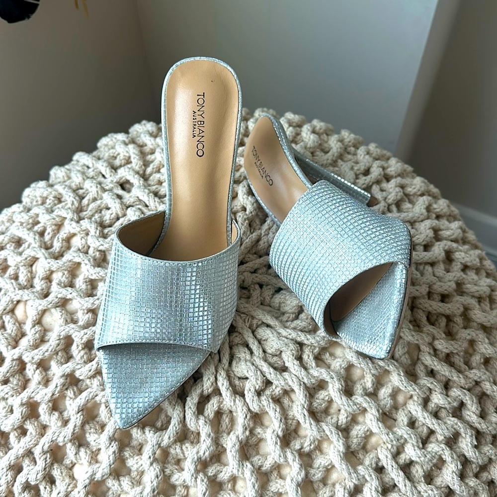 Silver Tony Blanco stilletos gorgeous